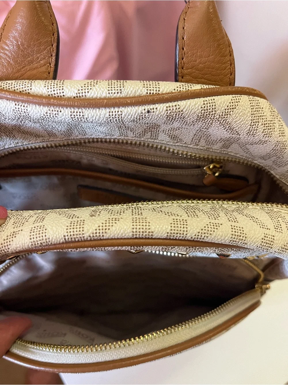 Michael Kors Beige and Brown Studded MK Logo Backpack